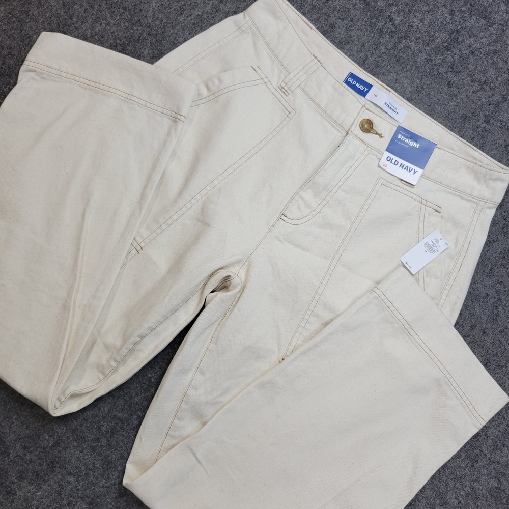 Old Navy Jeans Womens 10 Ivory Denim High Rise Workwear Full Length Straight Leg